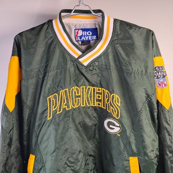 VINTAGE Green Bay Packers Pro Player Jacket Large Pullover Windbreaker Spellout - Picture 2 of 16